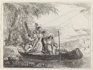 Madonnaen, barnet og englene kommer inn i båten av Giovanni Domenico Tiepolo