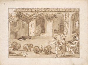 Kalkuner i en venetiansk gård, den tredje tegningen i Tiepolo av Giovanni Domenico Tiepolo