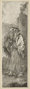 To gamle menn i et landskap. av Giovanni Domenico Tiepolo