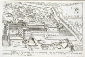 Utsikt over Belvedere-hagene i pavepalasset, Vatikanet av Giovanni Domenico de