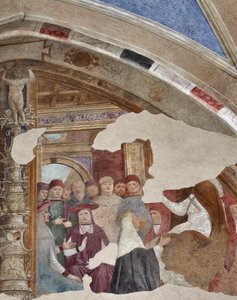 Representasjon av St. Katarina av Siena foran pave Gregoire XI a Avignon Fresco av Giovanni Donato da Montorfano (1460-1502) Bezel av Bolla kapell, venstre skip (St. Katarina av Siena foran pave Gregor XI i Avignon) Frescoe av Giovanni Dona