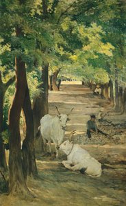 Avenue with Oxen and Stonebreaker, av Giovanni Fattori (1825-1908)