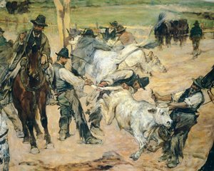 Branding av unge okser i Maremma, ca. 1887, av Giovanni Fattori (1825-1908), 86x172 cm, detalj av Giovanni Fattori