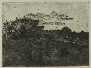 Land ved solnedgang med svinegjetere av Giovanni Fattori