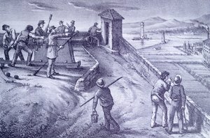 Forsvar av Livorno fra Fort San Pietro, av Giovanni Fattori (1825-1908), gravering av Giovanni Fattori