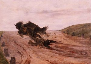 Mann fanget opp av en stigbøyle av Giovanni Fattori