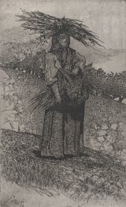 Bondekvinne som samler pinner, 1884-1908. av Giovanni Fattori