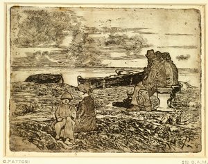 Sjømenn hviler av Giovanni Fattori (1825-1908), etsning av Giovanni Fattori