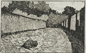 Liten gate i utkanten av Firenze med valp av Giovanni Fattori