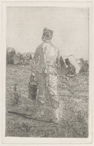 Soldat med en bøtte, sett bakfra