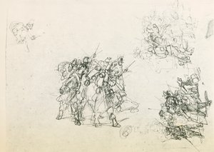 Tre skisser for grupper av soldater (svart blyant) av Giovanni Fattori