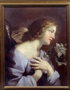 Bebudelsens engel. Maleri av Giovanni Romanelli (1610 - 1662) Ec. Italia. av Giovanni Francesco Romanelli