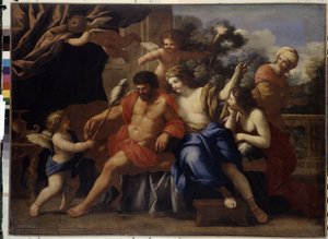 Hercules og Omphale (Hercules og Omphale). Maleri av Giovanni Francesco Romanelli (1610-1662), olje på lerret, ca 1650. Italiensk kunst