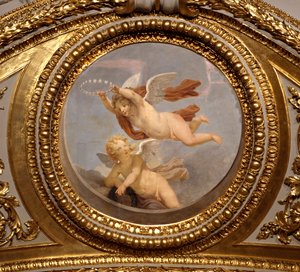 Kjærlighet. Maleri av Giovanni Romanelli (1601-1662) som dekorerer taket i Antonine Hall, soverommet til sommerleilighetene til dronning Anne av Østerrike (1601-1666). Rundt 1655-1658. Paris, Louvre-museet. av Giovanni Francesco Romanelli