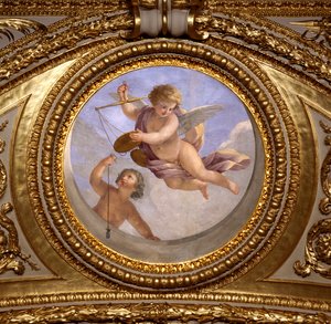 Kjærlighet til rettferdighet. Maleri av Giovanni Romanelli (1601-1662) som dekorerer taket i Antonine Hall, soverommet til sommerleilighetene til dronning Anne av Østerrike (1601-1666). Rundt 1655-1658. Paris, Louvre-museet.