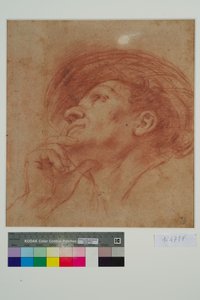 Studie for hodet til profeten Haggai (rødt kritt på papir) av Giovanni Francesco Barbieri
