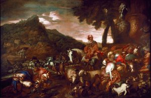 The Journey of Abraham Painting av Giovanni Benedetto Castiglione dit il Grechetto (1610-1665) 1654 Gallery of Palazzo Rosso Genes av Giovanni Francesco Castiglione