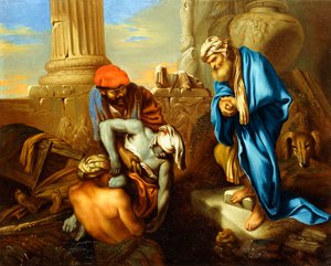 Tobit begraver de døde i strid med Sankeribs ordre, av Giovanni Francesco Castiglione