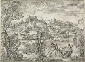 Landskap med en lutespiller av Giovanni Francesco Grimaldi