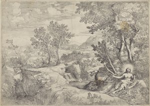 Landskap med den angrende Maria Magdalena av Giovanni Francesco Grimaldi