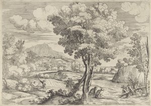Landskap med fugl på stubbe av Giovanni Francesco Grimaldi