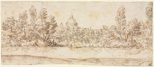 Elvelandskap med utsikt over Peterskirken, etter 1660. av Giovanni Francesco Grimaldi