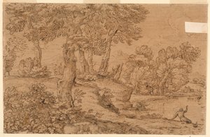 Skoglandskap med en dam av Giovanni Francesco Grimaldi