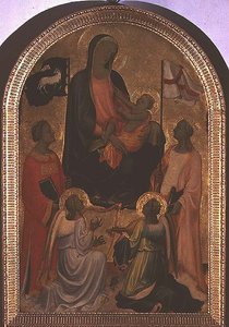 Madonna og barn med St. Stephen og St. Ursula (tempera på panel)