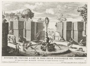 Fontein møtte triton i de tuinen av Villa Celimontana i Roma Triton-fontenen i spissen for fontenene i hagen (...) (tittel på objekt) Fontenene i palassene og hagene i Roma (serietittel) Fonteinen in de paleizen en gardenen van av Giovanni Francesco Venturini