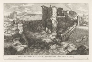 Landskap met waterval en tempel van de Tiburtijnse Sibille t og Tivoli Sidevisning av hovedfossen til Aniene-elven i Tivoli (tittel på objekt) Fontenene til Estense-hagen i Tivoli (serietittel) Fonteinen in de tuinen av Villa d