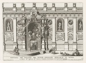 Nymphaeum i de innendørs plass av Palazzo Borghese i Roma Fontene i palasset til Signor precipe Borghese i Roma (...) (tittel på objekt) Fontenene i palassene og hagene i Roma (serietittel) Fonteinen in de paleizen en tuinen van Rome (serie av Giovanni Francesco Venturini