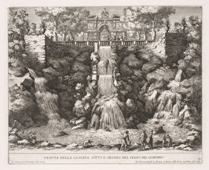 Utsikt over fossen under orgelet i hagegulvet. av Giovanni Francesco Venturini