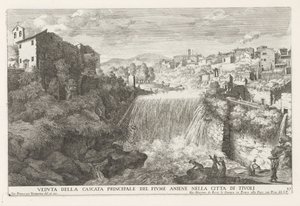 Waterval in de rivier de Aniene ved Tivoli Utsikt over hovedfossen til Aniene-elven i byen Tivoli (tittel på objekt) Fontenene til Estense-hagen i Tivoli (serietittel) Fonteinen in de tuinen van Villa d