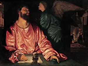 Saint Matthew and the Angel, ca. 1534 (olje på lerret) av Giovanni Girolamo Savoldo