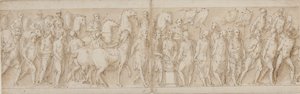 Fangede kvinner blir tatt bort (slutten av LXXIII); parade av badevaktene (LXXIV); Marcus Aurelius ofrer ved et alter (LXXV); Marcus Aurelius ser på et angrep (begynnelsen av LXXVI) av Giovanni Guerra