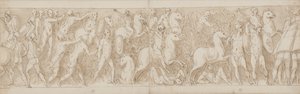 Slutt på en restaurert del av kolonnen (XLVII); sarmaterne blir forfulgt inn i sumpen (XLVIII); romerne angriper en tysk (?) festning (begynnelsen av LIV) av Giovanni Guerra