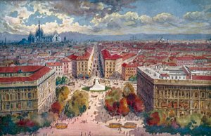 Milano / Milan: Panorama fra slottet (litho-farge)