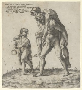 Aeneas redder Anchises, en ung gutt som bærer en lykt til venstre, ca. 1525., ca. 1525. av Giovanni Jacopo Caraglio