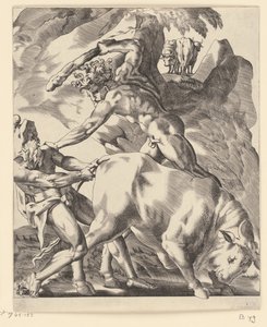 Hercules kjemper med Cacus Scener med Hercules (serietittel) av Giovanni Jacopo Caraglio