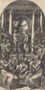 Jomfruens ekteskap, ca. 1525-26. av Giovanni Jacopo Caraglio