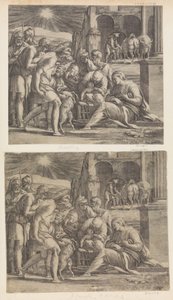 Hyrdenes tilbedelse. av Giovanni Jacopo Caraglio