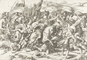 Kampen rundt skjoldet og lansen av Giovanni Jacopo Caraglio