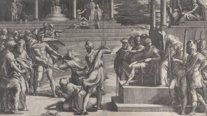Saint Pauls martyrium og fordømmelsen av Saint Peter, 1524-27. av Giovanni Jacopo Caraglio
