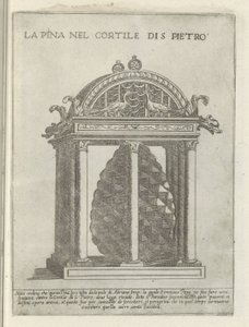 De Pigna te Vaticaanstand La Pina i Cortile di S. Pietro (tittel på objekt) Moderne og antikke monumenter og byggverk i Roma (serietittel) Ornamenter av eldgamle og moderne bygninger i Alma-byen Roma (serietittel)