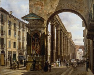 Columns of St Lawrence in Milano, av Giovanni Migliara (1785-1837), olje på lerret, 40x31 cm