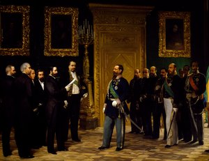 Annektering av Italia presentert for Victor Emmanuel II av toskanske delegater, av Giovanni Mochi (1829-1892), foreningstiden, Italia