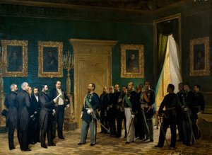 Victor Emmanuel II mottar toskanske representanter med dekretet om annektering til kongeriket. Italia