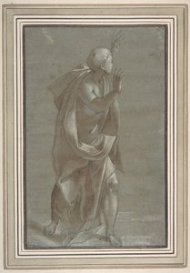 Stående mannlig drapert figur med hendene hevet, 1565-71. av Giovanni Paolo Lomazzo