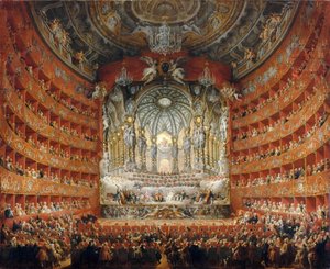 Musikalsk fest gitt av kardinal de La Rochefoucauld i Teatro Argentina i Roma i 1747 av Giovanni Paolo Pannini