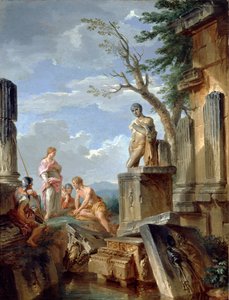 Ruiner med en sibyll og andre figurer, c1720